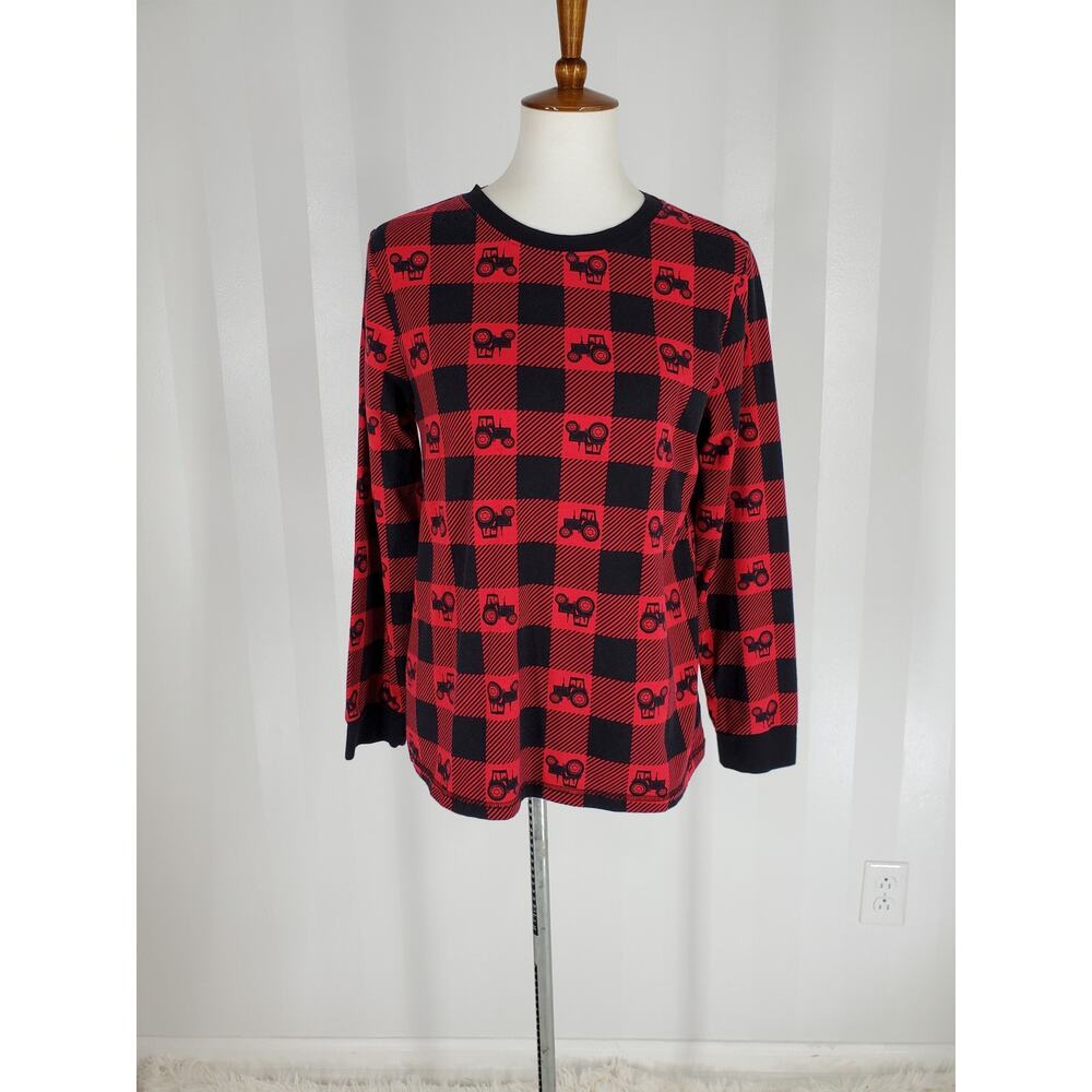 PAJAMARAMA Women's Red & Black Tractor Sleep Top Sz M